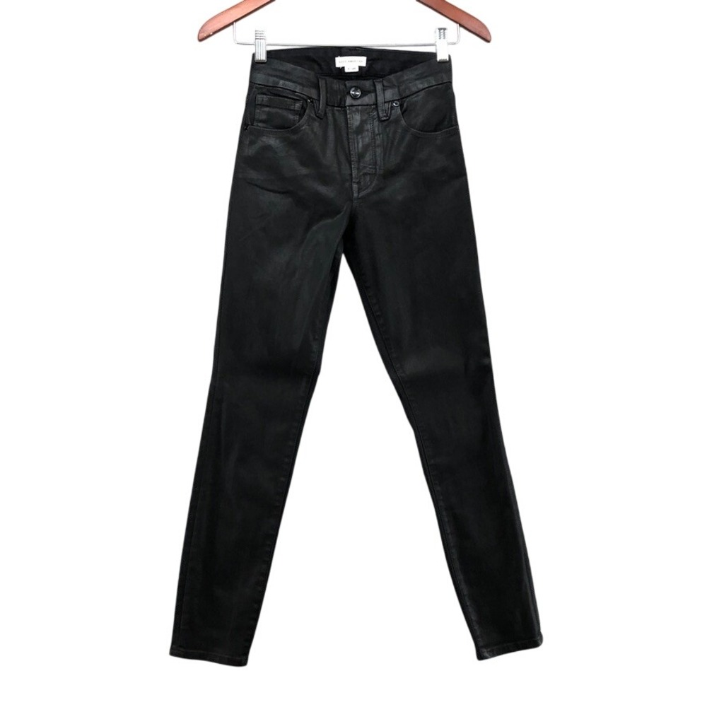 Good American Coated Skinny Jeans Womens 2 26 Black Good‎ Legs High Rise Rocker